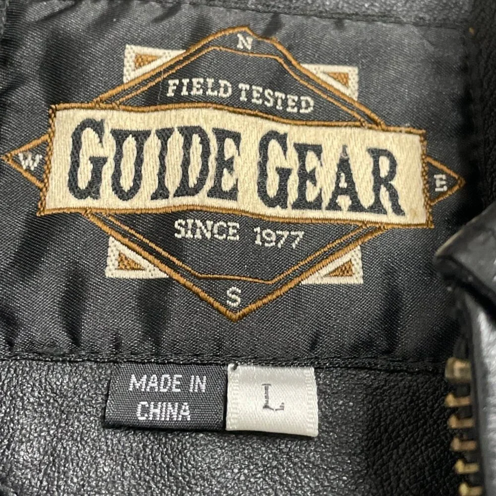 Guide Gear Mens Black Leather Jacket Field Tested Zip Front Size L
